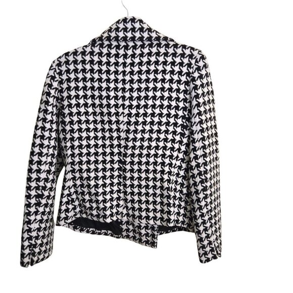 Talbots Black White Wool Blend Houndstooth Moto Style Zip Closure Jacket Size 8 - Picture 3 of 6